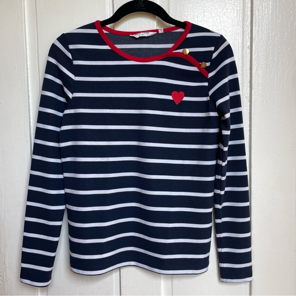 NAF NAF Blue and White Striped Shirt with Red Trim and Heart XS - Picture 1 of 9